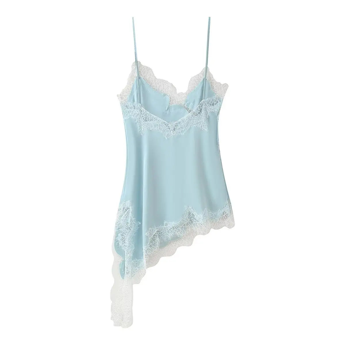 Summer Women Fashion Asymmetry Lace Decorate Dress Female Sexy Sleeveless Backless Halter Neck Collar Beach Party Dress