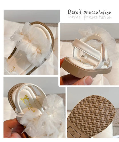 Sweet Princess Shoes Girl Tulle Lace Butterfly-knot Chic Summer Wedding Party Shoes Sandals for Child Girls Holiday Shoes I11155
