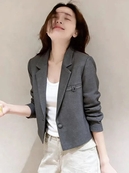 Chic Slim Cropped Blazer Women Elegant Fashion Long Sleeve Short Suit Coat Sweet All Match Female Fall Winter Jacket Outwear New