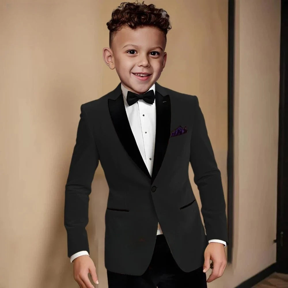 Fashionable Velvet Collar Boys Slim Fit Suits 2 Pieces Host Costumes,Elegant Formal Kids Suit Set Birthday Party Outfit 2-20T