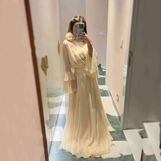 Dubai Evening Dresses Customizd 2 Piece Elegant Party Dress Chiffon Luxury Evening Dresses Long Sleeve Women Night Gown