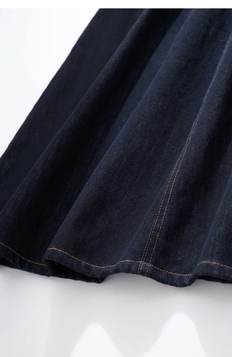 Minimalist Women Denim Skirt 2025 Autumn New French Retro Loose Basics Casual A-line Office Lady Cotton Midi Skirt 12343070