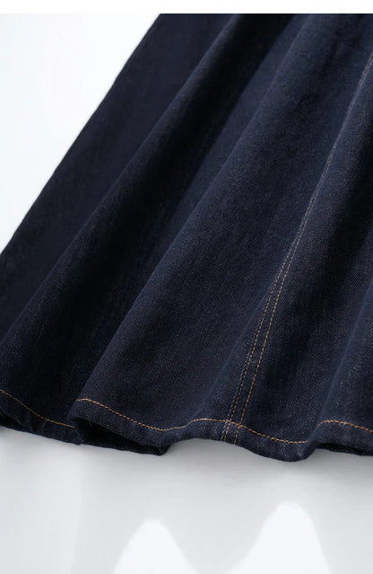 Minimalist Women Denim Skirt 2025 Autumn New French Retro Loose Basics Casual A-line Office Lady Cotton Midi Skirt 12343070