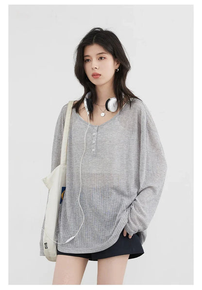 Women T-Shirts Casual Loose New Slightly Transparent O Neck Female Top Thin Sun Protection Tees Spring Summer 2025