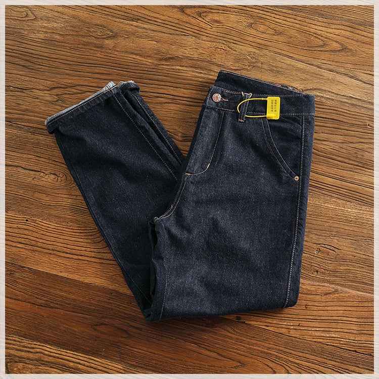 Color fixing process plain wash denim pants men's straight cone four seasons can wear casual pants tide