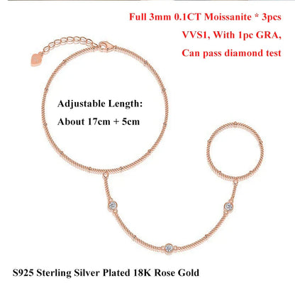 3mm Round Bezel Moissanite Bracelets for Women 14-21cm Adjustable Chain GRA Certified s925 Silver Diamond Bubble Bracelet