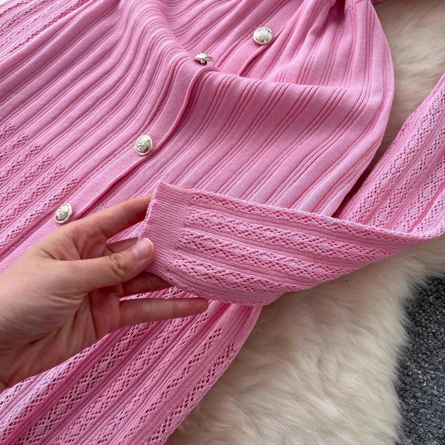 Brand Fashion Aesthetic Patchwork Knitted Maxi Dress Autumn Winter Women Luxury Shirt Sweater Dress Office Lady Vestido