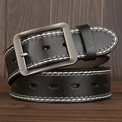 3.8CM Fashion Men Belts Genuine Leather Luxury Designer Vintage Thread Waist Belt For Jeans Cinturon Cowboy Hombre Dropshipping