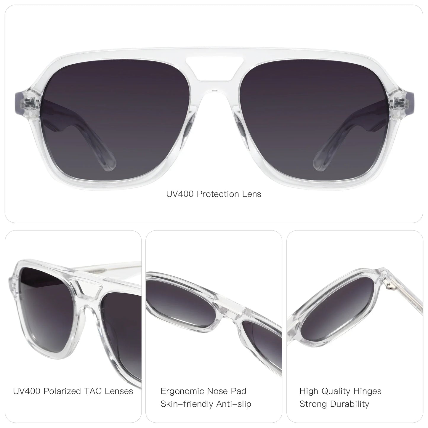 Acetate Pilot Polarized Prescription Sunglasses For Women Double Bridge UV400 Myopia Protection Grade Shade