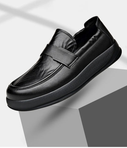 Spring Summer New Genuine Leather Shoes Men Solid Color Fashion Loafers Male Soft Sole Anti-slip Height-increasing Loafers Man