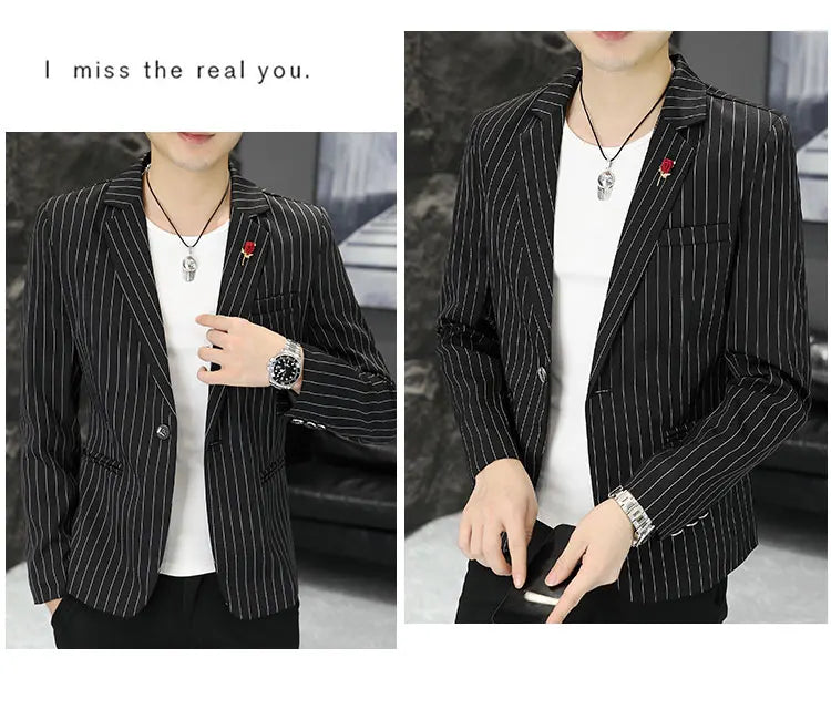 New Men's Fashion Business Gentleman Stripe Outdoor British Style Trend Wedding Banquet Luxe Outdoor Casual Blazer