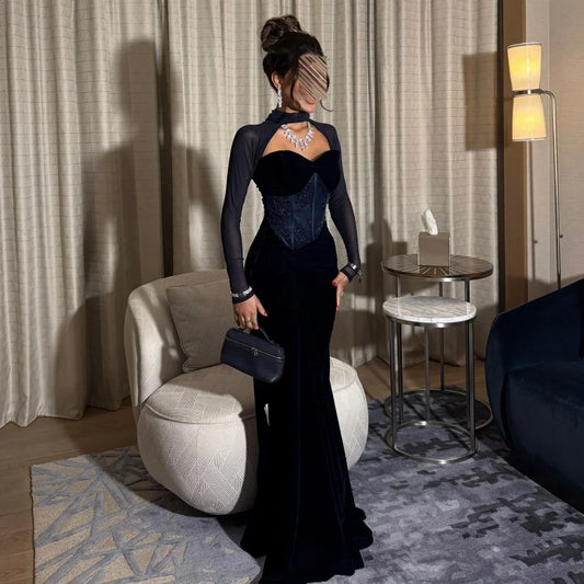 Customized Sexy Fashion Velour Beading Sequined Mermaid Square Neck Long Dresses Bespoke Occasion Dresses Sizes Available Retro