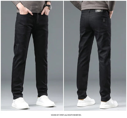 2024 Winter New Men's Warm Slim Fit Business Casual Fashion Thicken Trousers Fleece Stretch Brand Pants Black Grey Army Green