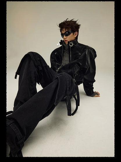 Spring Autumn Cool Short Shiny Black Crocodile Print Pu Leather Jacket Men Luxury Designer Y2K Streetwear Clothes