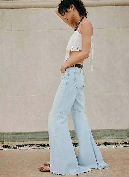 Streetwear Vintage Skinny Washed Flared Jeans Women Korean Fashion High Waist Slim Straight Pants 2025 New Casual Flared Jeans