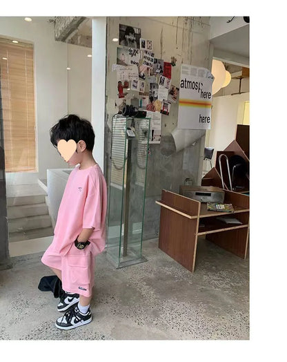 Summer Casual Boys Cotton Loose Alphabet T-shirt Tops+Short Pants Set School Kids Tracksuit Children 2-Piece Outfit Suit 2-14Yrs