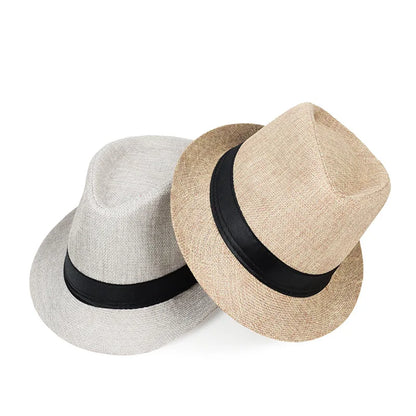Jazz Hat British Style Linen Solid Color Hat for Men and Women Rolled Brim Couple Style Sun Hat Paper Straw Hat