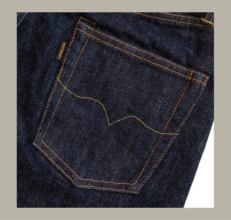 21oz Selvedge Denim Straight Cut Jeans Indigo Rugged Style Men Pants