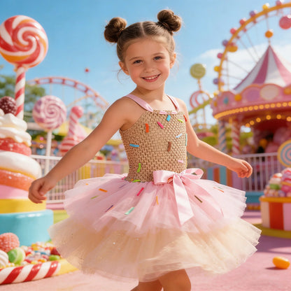 Sweet Ice Cream Candy-Themed Girls Dress for Kids Birthday Carnival Party Rainbow Tutu Children's Costume Wedding Outfits