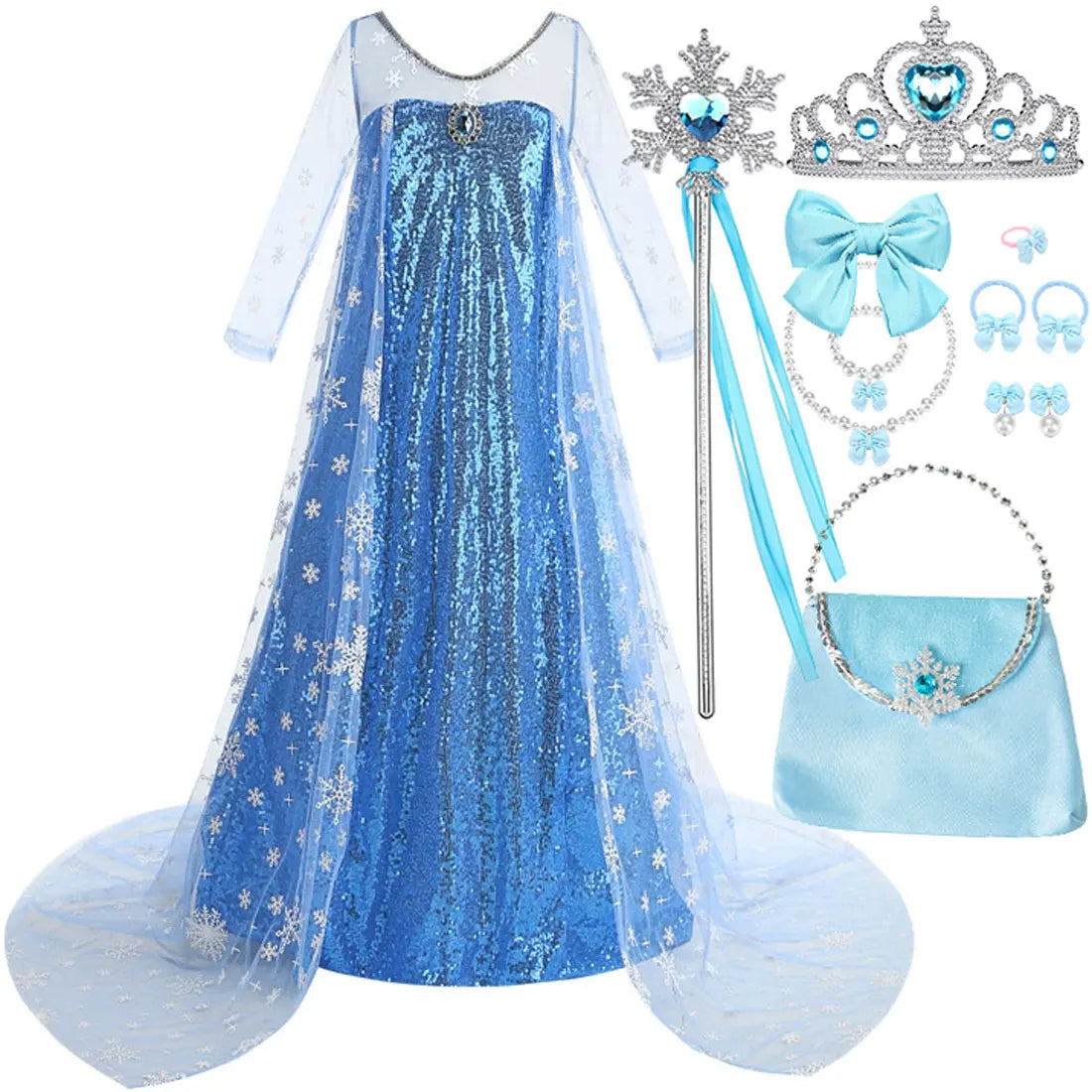 New Sequined Blue Elsa Party Dress For Girl Role Play Princess Apparel Toddler up Birthday Festival Carnival Apparel Accessories