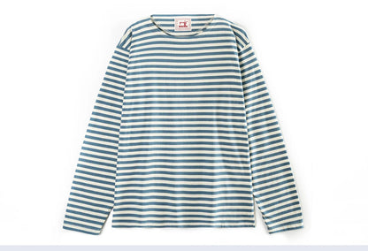 Men Loose Fit One Shoulder Sea Soul Long Sleeve T Shirt Blue White Breton Striped 100% Cotton Versatile Casual Tops