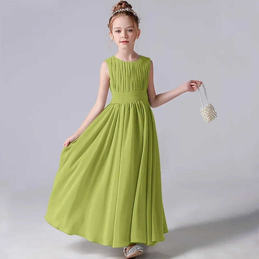 Customized Chiffon Pleated Flower Girl Dresses Sashe Kid Wedding Birthday Party Pageant Gowns Junior Bridesmaid Dress