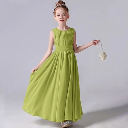 Customized Chiffon Pleated Flower Girl Dresses Sashe Kid Wedding Birthday Party Pageant Gowns Junior Bridesmaid Dress
