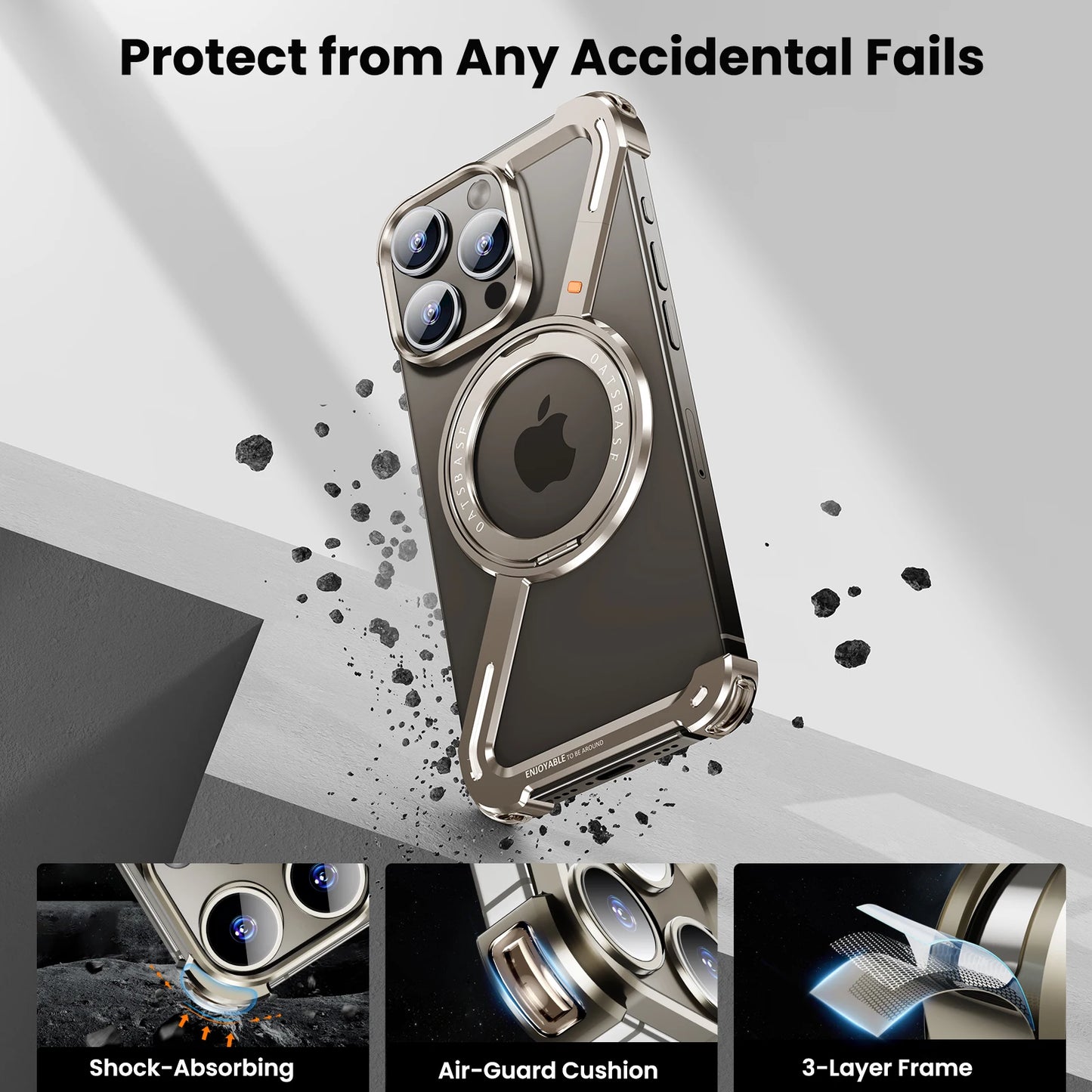 Z Shape Metal Phone Case for iPhone15 /16 Pro Max Phone Protective Cover Shockproof Bumper w/360° Rotation Holder