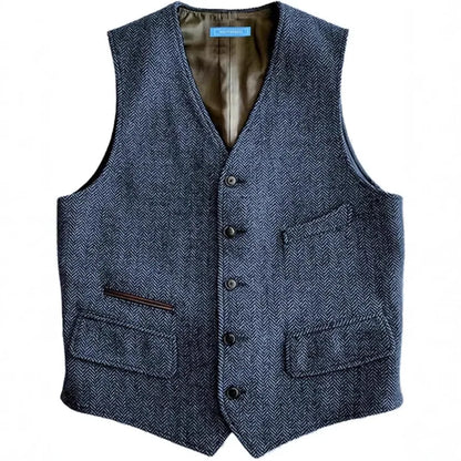 Men's Houndstooth Wool Vest British Style Business Waistcoat Casual Sleeveless Jacket Ready‑to‑Ship Business Outfit  for Men