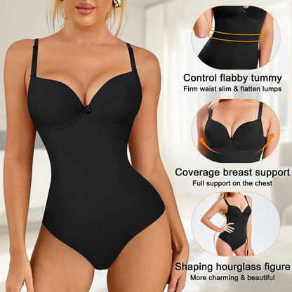 Shapewear Bodysuit for Women Slimming Body Shaper Waist Trainer Sexy V Neck Underwire Bra Jumpsuit Tummy Control Smooth Bodywear