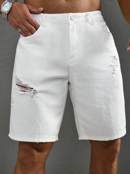 Men Summer Baggy Stretchy Denim Shorts Jeans For Men Streetwear Ripped Knee length Baggy Comfort Cargo Casual Shorts Pants Jean