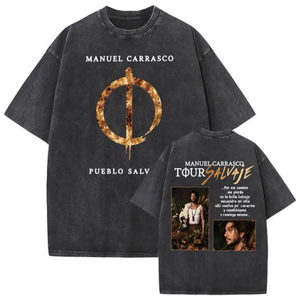 Manuel Carrasco Salvaje Desde Ia Raiz 2026 Vintage Washed T-shirt Men Women Fashion Hip Hop Punk 100% Cotton T Shirts Streetwear