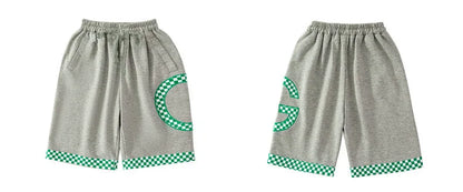 Summer Boys Cotton Alphabet Cartoon T-Shirt Tops+Patchwork Plaid Shorts Pant Set School Kids Tracksuit Child 2PCS Outfit 5-14Yr
