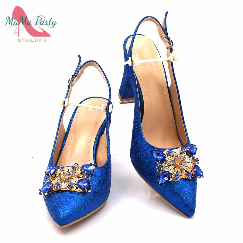 The US for Duty Free  Specials Design Nigerian Women Shoes Matching Bag Set in Royal Blue Color Italian Ladies Pumps for  Party