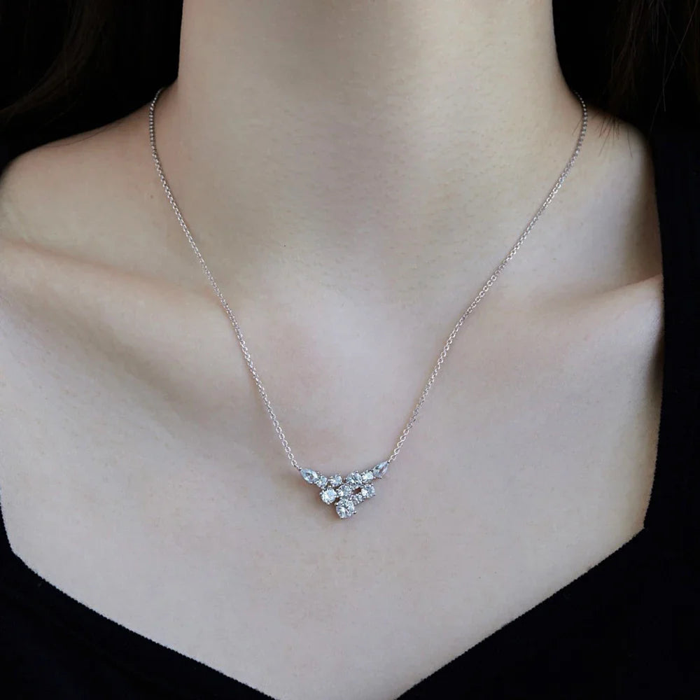 4.8cttw Full Moissanite Pendant Necklace for Women S925 Silver Round & Pear Cut Lab Diamond Necklace Party Wedding Jewelry Gift