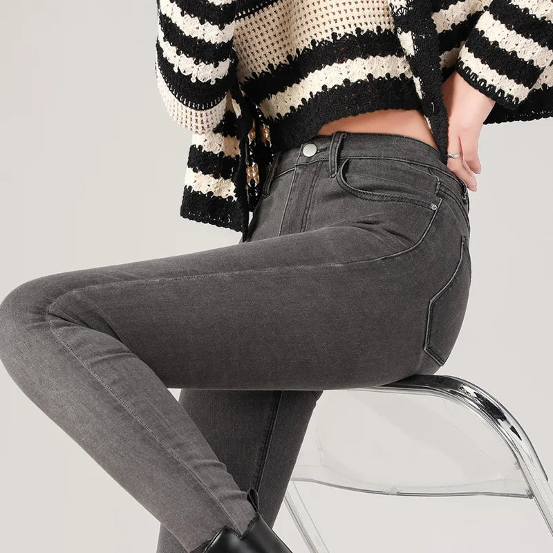 2024 Sexy Women Blue Slim Skinny Denim Jeans High Waist Elastic Mom Jeans Stretch Washed Pencil Pants Streetwear Tight Trousers