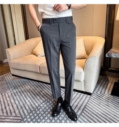High Quality Modal Acetate Elastic Waist Casual Pants 2026 Spring Summer New Men's Solid Color Slim Fit Business Suit Pants