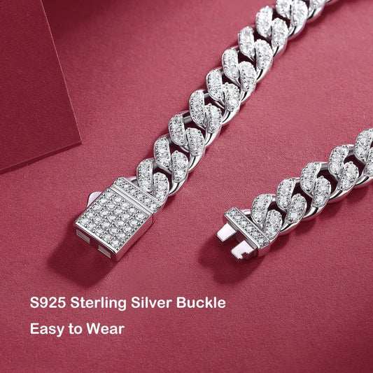 Bracelet chaîne cubaine scintillante en moissanite véritable pour hommes et femmes, 8 mm, argent sterling S925, bracelets maillons diamant style hip-hop