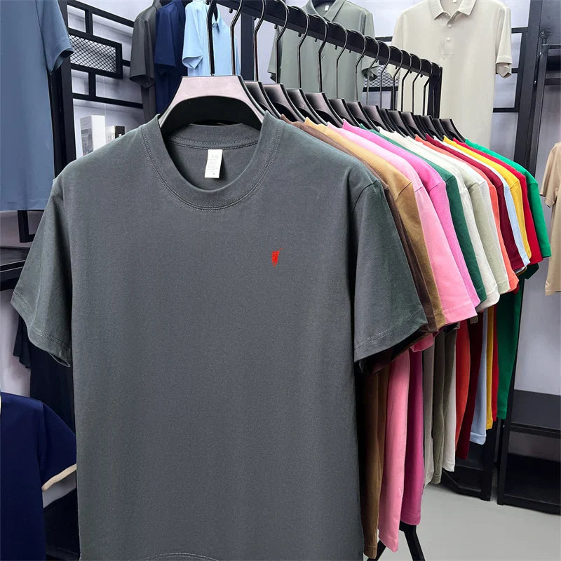 Xiaoma Embroidery Casual Pure Cotton Short Sleeved T-shirt for Young Men, Round Neck Solid Color T-shirt for Men