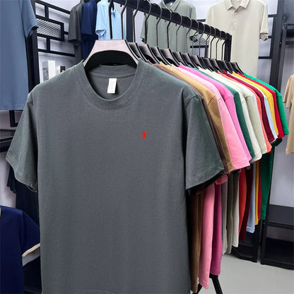 Xiaoma Embroidery Casual Pure Cotton Short Sleeved T-shirt for Young Men, Round Neck Solid Color T-shirt for Men