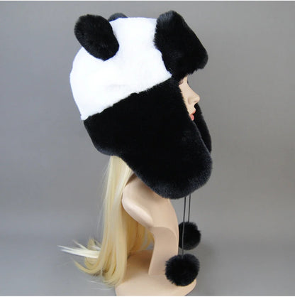 Hot Sale New Women False Rex  Rabbit False Fur Hat Winter Warm Fur Hat Black and White Panda Cute Color Artificial Hat