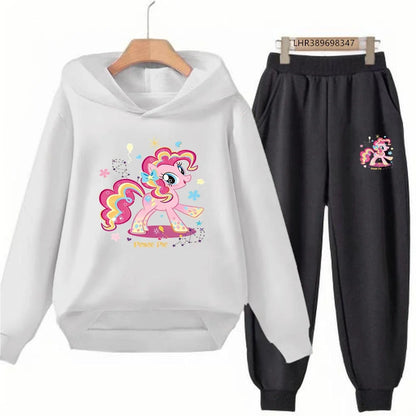 Unicorn Pony Hoodie Kids 3-12 Years Boys Girls Red Casual Tops+Pants Sets Children Long Sleeves Autumn Fashion Clothes