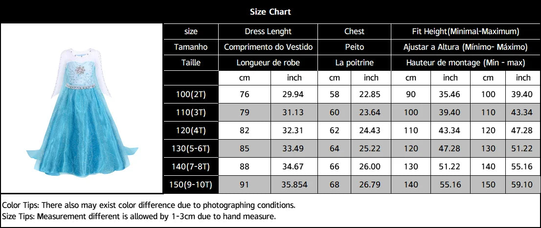 Elsa Dress for Girls 2-10 Yrs Birthday Role Anna Elsa Princess Dress for Kids Halloween Carnival Party Girls Costume