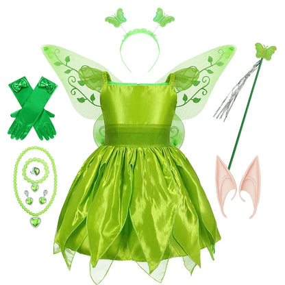 Girls Flower Fairy Dress Up Kids Princess Dress With Wings Halloween Princess Costume Elves Party Tinkerbell Tinker Bell Dress