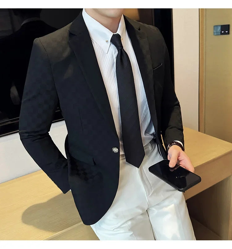 2025 Spring Plaid Blazers Coats 6 Color Fashion Luxury Business Slim Fit Social Suit Jacket Formal Wedding Prom Tuxedo 5XL-M