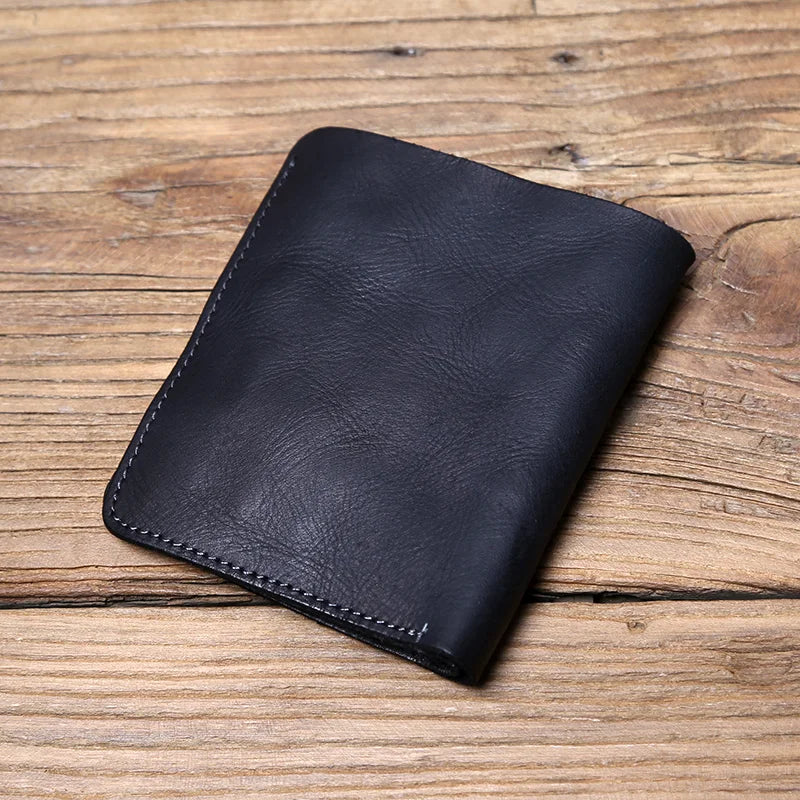 Men's Leather Wallet Retro Top Layer Cowhide Wallet Vertical Document Clip Short Youth Women's Ultra-thin Coin Purse Bag