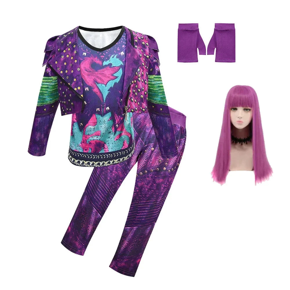 Girls Evie Mal Cosplay Costume D-Descendants 3 Kids Christmas Halloween Clothing Uniform + Wig Sets Children Party Birthday Gift