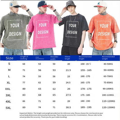Men's and Women's Cotton Washed T-Shirt Custom Printed T-Shirt 230G Top DIY Your Favorite Pattern or Logo Fashionable Custom Top