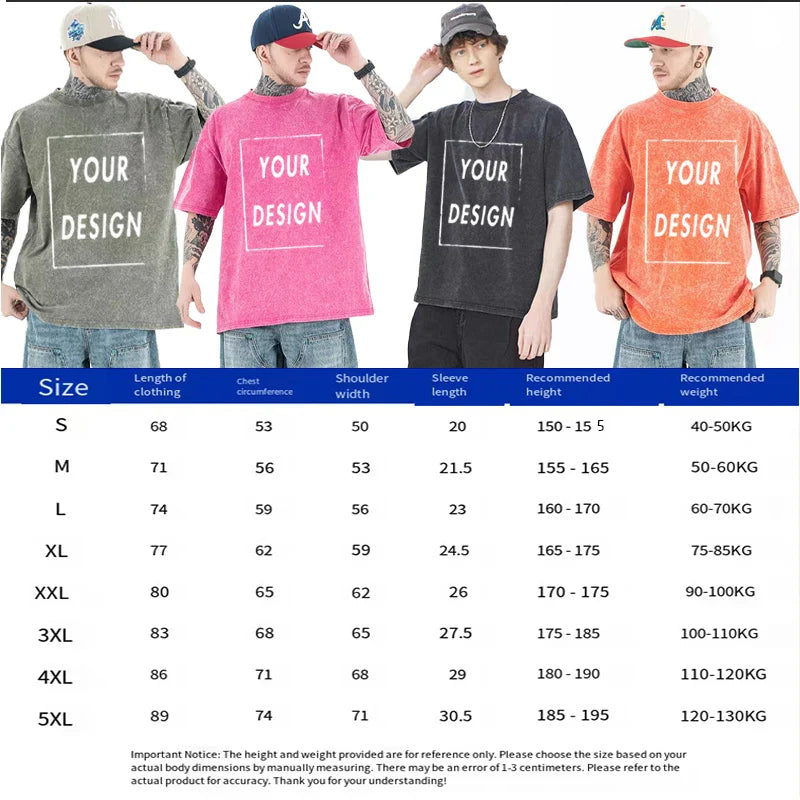 Men's and Women's Cotton Washed T-Shirt Custom Printed T-Shirt 230G Top DIY Your Favorite Pattern or Logo Fashionable Custom Top