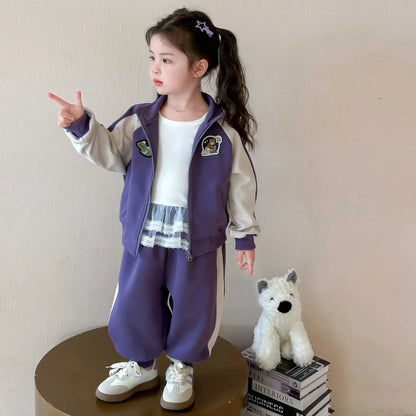Summer Baby Girls Boys Cotton Leisure Contrast Zip Sweatshirt Jacket+Sweatpant Set School Kid 2PCS Tracksuit Child Outfit 2-12Yr